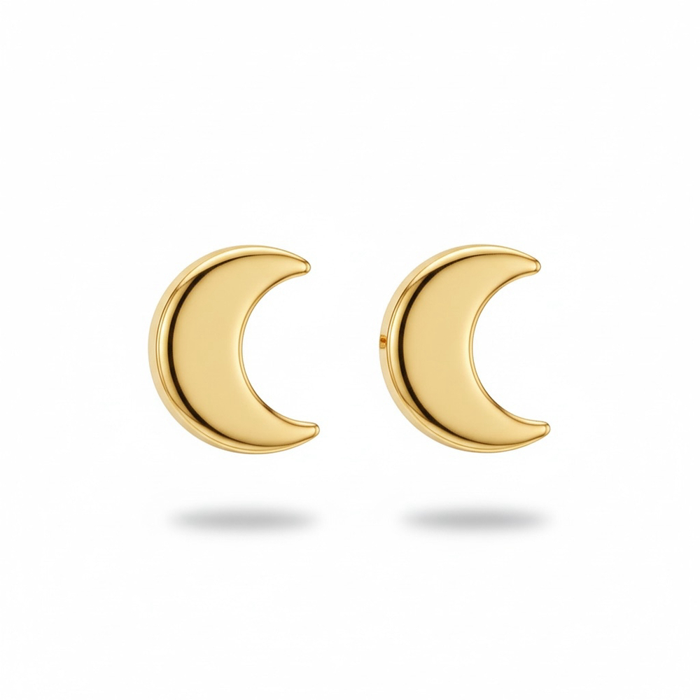 Moonglow Crescent Moon Stud Earrings Gold Tone NIP